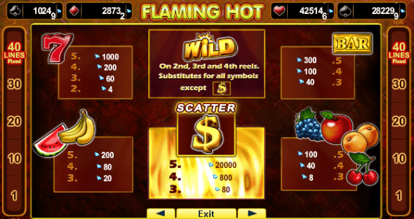 Flaming Hot Slot Paytable