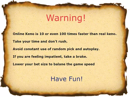 Online Keno Warning