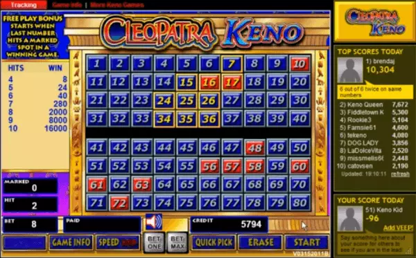 Cleopatra keno slot machine